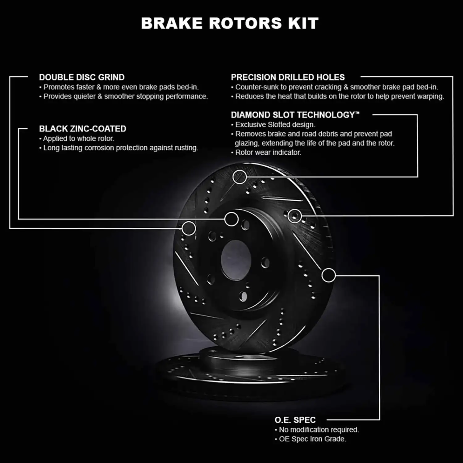 R1 Concepts Front Brake Rotor Kit _Brake Rotors_ Brake Disc _Drilled and Slotted WHPN1-11006 – Image 2